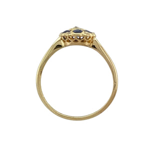 18ct Gold Diamond & Sapphire Set Vintage Style Flower Cluster Ring