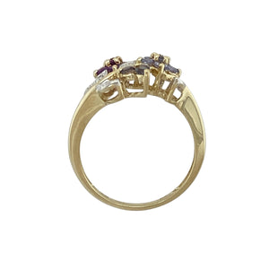 9ct Gold Diamond & Gemstone Set Flower Vine Ring