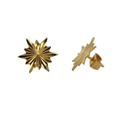 9ct Gold Patterned Starburst Star Stud Earrings