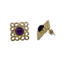 Load image into Gallery viewer, 9ct Gold &amp; Amethyst Set Celtic Patterned Square Stud Earrings

