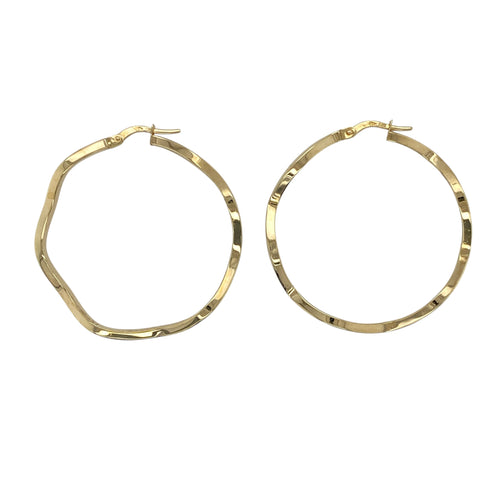 9ct Gold Wave Hoop Creole Earrings