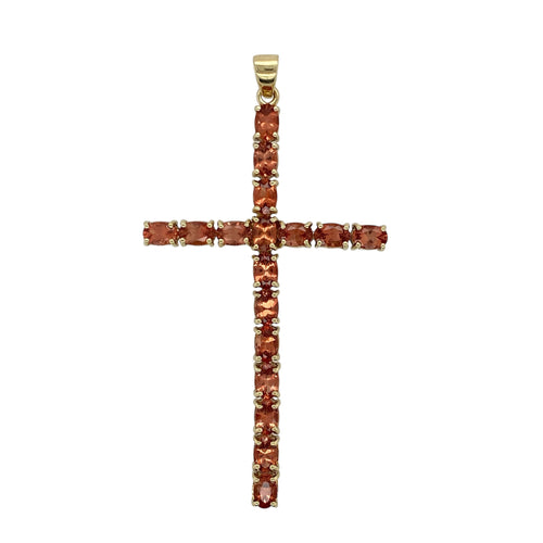 9ct Gold & Garnet Coloured Stone Set Cross Pendant