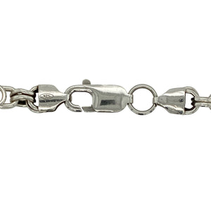 Bring bold texture and timeless craftsmanship to your jewellery collection with this pre-owned 925 silver Byzantine chain necklace—perfect for statement styling or layering with your favourite pendants.

Design: This 19-inch chain features an intricate 6mm wide Byzantine link design, known for its interwoven structure and luxurious, flexible drape.
Material: Made from solid 925 sterling silver, the polished finish enhances the depth and complexity of the chain’s classic pattern.
