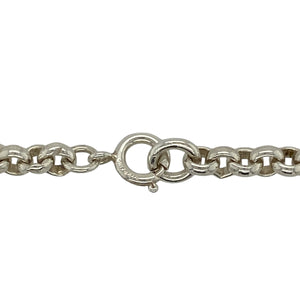 Bring classic length and versatile style to your jewellery collection with this pre-owned 925 silver belcher chain necklace, featuring a timeless design and comfortable weight—perfect for layering or standalone wear.

Design: This 30-inch chain features a traditional belcher link style with 5mm wide round links, offering a smooth and balanced look with extended length.
Material: Made from solid 925 sterling silver, the polished finish adds brightness and a refined touch to the simple, elegant design.
