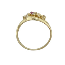 Load image into Gallery viewer, 14ct Gold Red Stone &amp; Cubic Zirconia Set Swirl Cluster Ring
