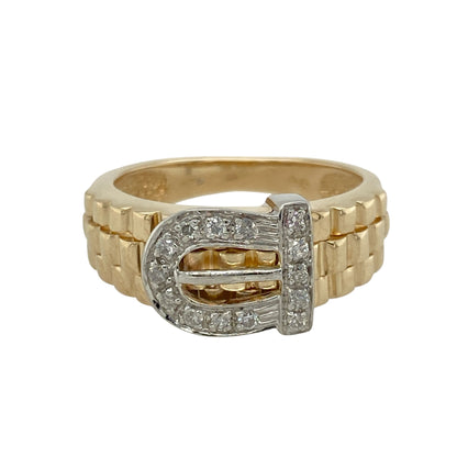 9ct Gold & Diamond Set Buckle Ring