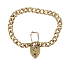 Load image into Gallery viewer, 9ct Gold 8&quot; Heart Padlock Safety Chain Charm Bracelet
