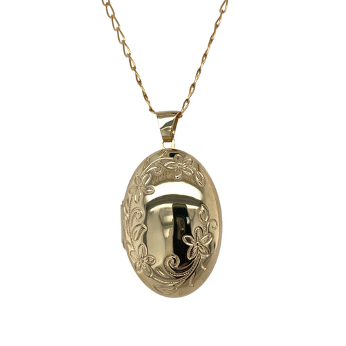 9ct Gold Oval Flower Patterned Locket 18