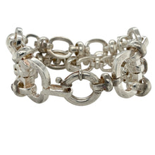 Load image into Gallery viewer,  Bring bold design and striking presence to your collection with this pre-owned 925 silver three tiered oval link bracelet—perfect for making a confident statement.

Design: The bracelet features three layers of interlinked oval links with a total width of 38mm, creating a substantial and eye-catching look.
Material: Made from 925 sterling silver, the polished finish enhances the bright tone and smooth contours of each link.

