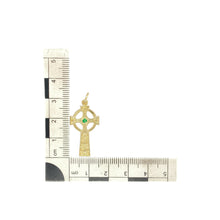 Load image into Gallery viewer, 9ct Gold &amp; Green Stone Set Celtic Patterned Cross Pendant
