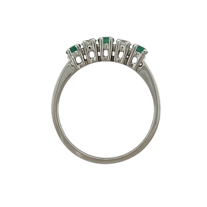 9ct White Gold Diamond & Emerald Set Band Ring