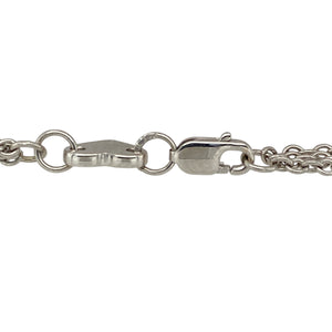 Bring symbolic elegance and sparkling detail to your collection with this pre-owned 9ct white gold diamond multi-strand bracelet—featuring four infinity heart charms for a meaningful and stylish look.

Design: The 7" bracelet is composed of multiple fine strands, each adorned with diamond-accented infinity heart charms that symbolise eternal love and connection.
Material: Made from 9-carat white gold, the polished finish enhances the brilliance of the diamonds and adds a sleek, modern touch.
