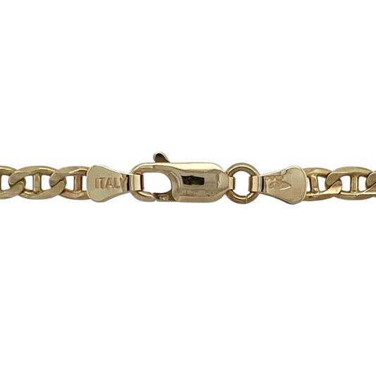 Bring bold style and golden strength to your collection with this pre-owned 9ct yellow gold anchor chain—a classic design with strong presence, perfect for statement wear.

Design: The 24" chain features traditional anchor links, each measuring 4mm in width, offering a distinctive and durable look.
Material: Made from 9-carat yellow gold, the polished finish enhances the robust links and adds timeless appeal.
