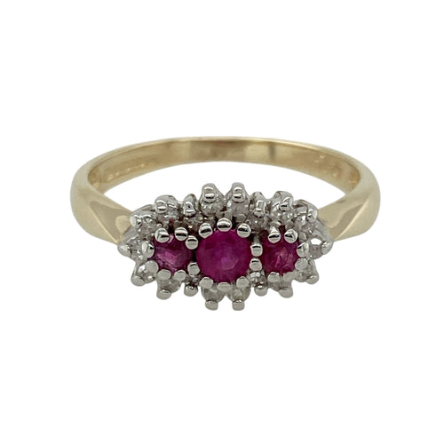 9ct Gold Diamond & Ruby Set Cluster Ring