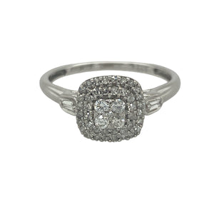 9ct White Gold & Diamond Set Cluster Halo Ring