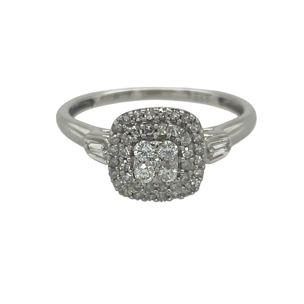 9ct White Gold & Diamond Set Cluster Halo Ring