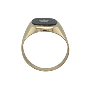 9ct Gold Diamond & Onyx Set Signet Ring
