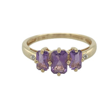 Load image into Gallery viewer, 9ct Gold Diamond &amp; Amethyst Set Trilogy Ring
