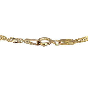 Bring playful charm and elegant detail to your collection with this pre-owned 9ct yellow gold Singapore chain anklet, featuring tri-colour heart drops for a stylish and romantic finish—perfect for everyday wear or special occasions.

Design: The anklet measures 10" in length and showcases a classic Singapore chain with three heart drop charms in yellow, white, and rose gold for a colourful and eye-catching look.
