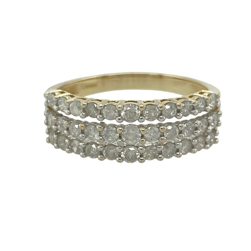9ct Gold & Diamond Set Triple Row Band Ring