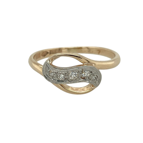 9ct Gold & Platinum Diamond Set Art Deco Style Swirl Ring