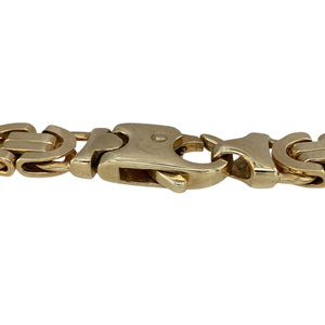 Bring bold design and timeless craftsmanship to your collection with this pre-owned 9ct yellow gold Byzantine style bracelet, offering a substantial feel with intricate detail—perfect as a statement piece or luxury everyday accessory.

Design: The bracelet measures 8" in length with a 9mm link width, showcasing the distinctive Byzantine link style with its intricate interwoven pattern.
