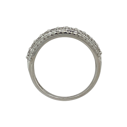 18ct White Gold & Diamond Set Three Row Band Ring