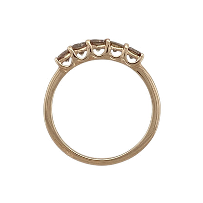 9ct Gold & Champagne Diamond Set Five Stone Set Band Ring