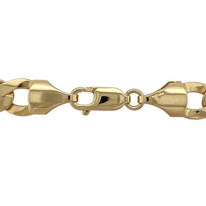 Make a bold statement with this new 9ct solid yellow gold curb chain, offering substantial weight and classic style—perfect as a standout piece for everyday wear or special occasions.

Design: The chain features traditional curb links with a strong and masculine look, measuring 9mm in width for a striking presence.
Material: Made from solid 9-carat yellow gold, the polished finish provides enduring shine and durability.
