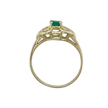 Load image into Gallery viewer, 9ct Gold Diamond &amp; Emerald Set Filigree Setting Ring
