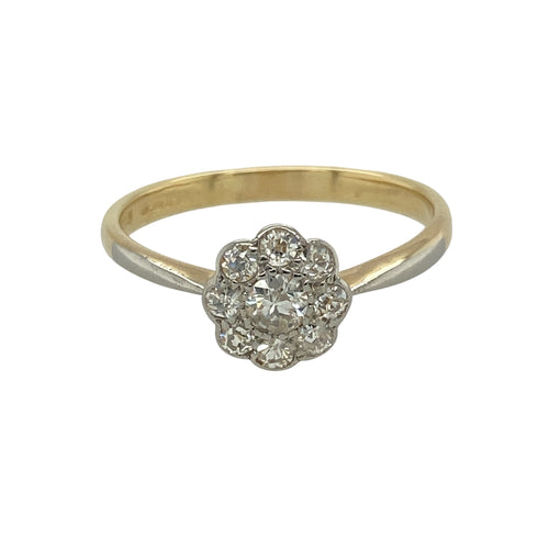 18ct Gold & Diamond Set Vintage Art Deco Style Flower Cluster Ring