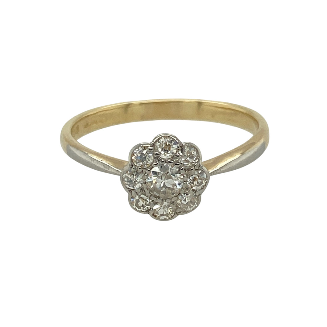 18ct Gold & Diamond Set Vintage Art Deco Style Flower Cluster Ring