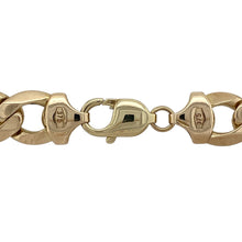 Load image into Gallery viewer, Command attention with this pre-owned 9ct yellow solid gold curb chain, a luxurious heavyweight design with bold style—perfect for those who appreciate standout jewellery.

Design: The chain features classic curb links, measuring 12mm in width for a strong and striking presence.
Material: Made from solid 9-carat yellow gold, the polished finish enhances the warm tone and ensures lasting durability.


