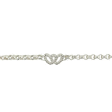 Load image into Gallery viewer, New 925 Silver &amp; Cubic Zirconia Set 6&quot; Double Heart Belcher Bracelet
