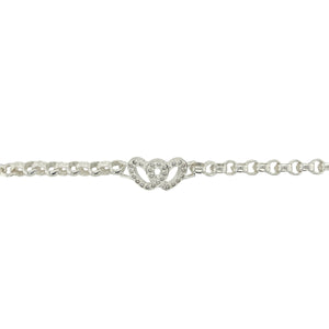 New 925 Silver & Cubic Zirconia Set 6" Double Heart Belcher Bracelet