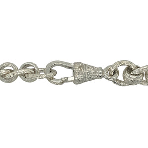 Command attention with this new 925 solid silver rollerball chain, a heavyweight design with bold patterned links—perfect for standout style and statement wear.

Design: The chain features large rollerball-style links, each measuring 11mm in width, with a patterned finish that adds texture and detail.
Material: Made from solid 925 sterling silver, the polished surface ensures durability and lasting shine.
