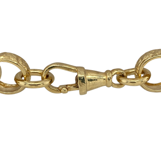 Bring bold elegance to your collection with this new solid 925 silver round link patterned belcher bracelet, heavily plated in 9ct gold for a luxurious finish—perfect for standout style on any occasion.

Design: The bracelet features large round patterned belcher links, each measuring 11mm in width, creating a strong and eye-catching look.
Material: Made from solid 925 sterling silver with heavy 9-carat gold plating, combining durability with a rich golden shine.