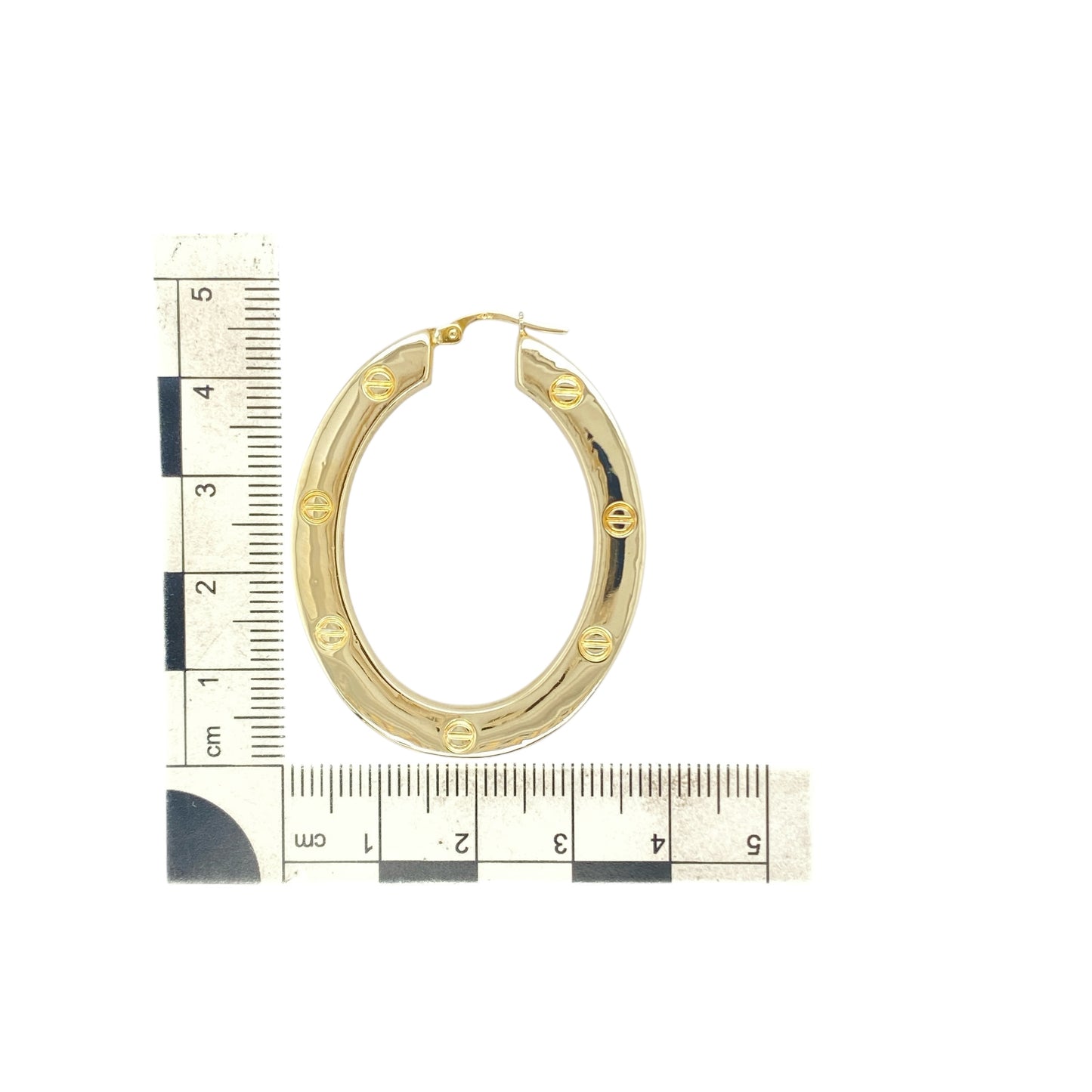 9ct Gold Large Oval Screw Detail Creole Earrings