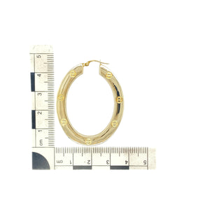 9ct Gold Large Oval Screw Detail Creole Earrings