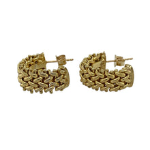 Load image into Gallery viewer, Bring bold detail and timeless elegance to your collection with these pre-owned 9ct yellow gold knot half hoop stud earrings—a classic design with a striking presence.

Design: Each earring features a chunky knot style that flows into a half hoop, creating texture and dimension for a distinctive look.
Material: Made from 9-carat yellow gold, the polished finish enhances the warm tone and highlights the intricate knot design. 
