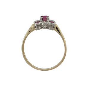 9ct Gold Diamond & Ruby Set Art Deco Style Ring