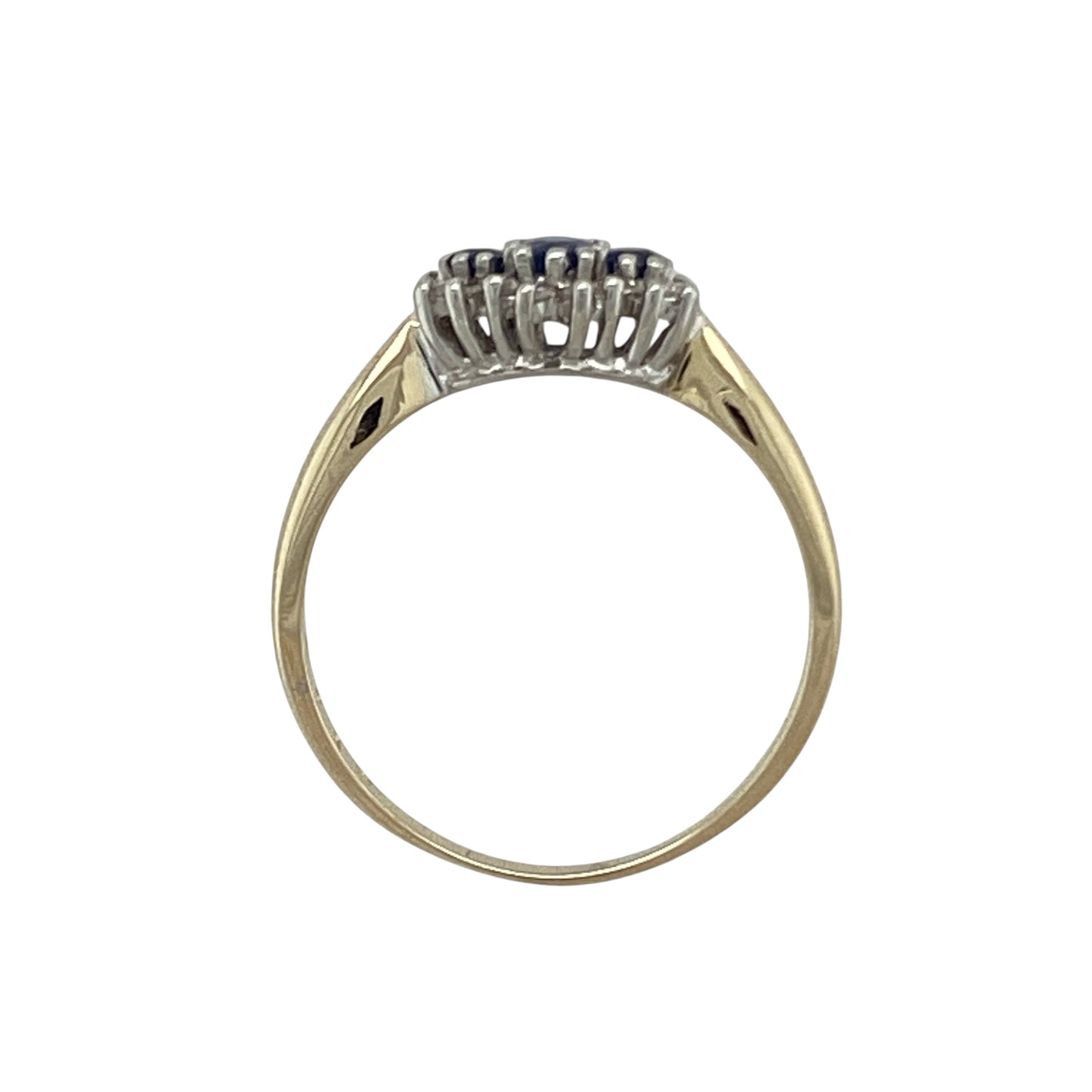 9ct Gold Diamond & Sapphire Set Trilogy Cluster Ring