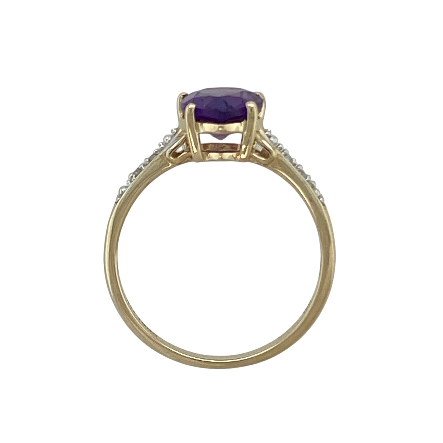 9ct Gold Diamond & Teardrop Amethyst Set Ring