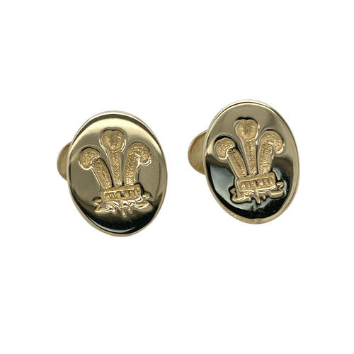 9ct Gold Welsh Three Feather Oval Cufflinks