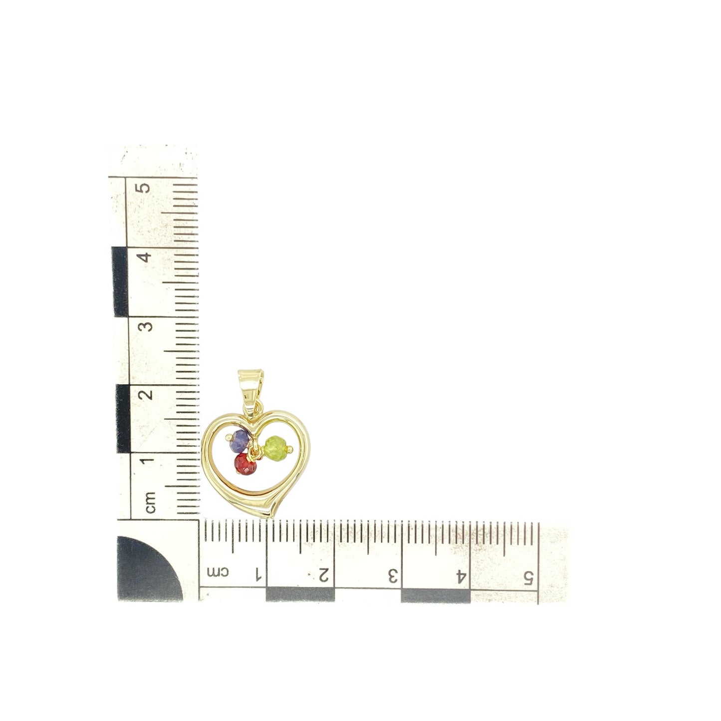 9ct Gold & Green Red and Purple Beaded Open Heart Pendant