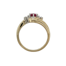 Load image into Gallery viewer, 9ct Gold Diamond &amp; Ruby Set Cluster Twist Ring
