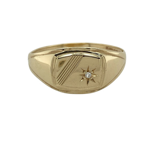 9ct Gold & Diamond Set Rectangle Signet Ring