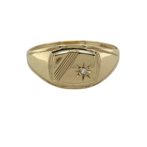 9ct Gold & Diamond Set Rectangle Signet Ring