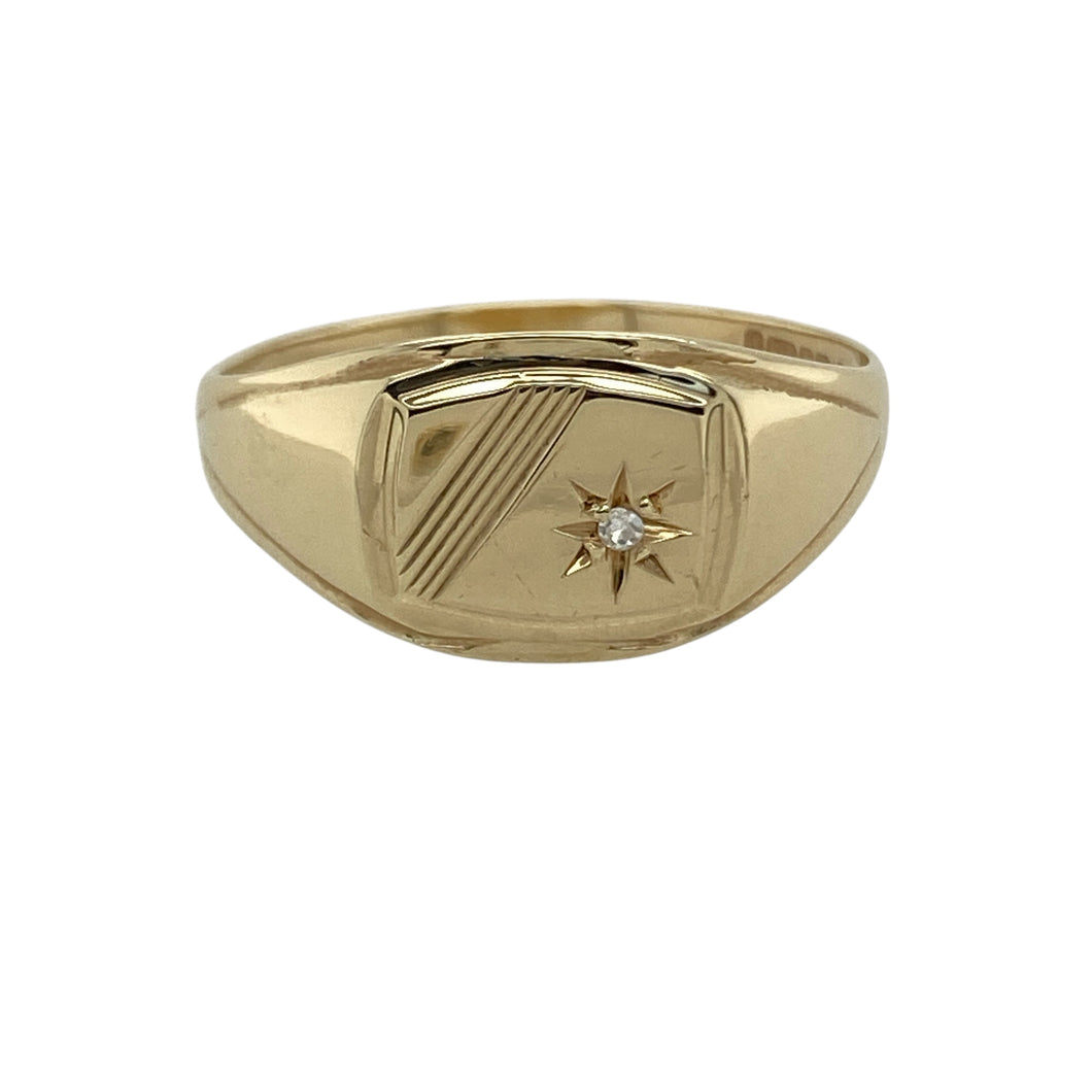 9ct Gold & Diamond Set Rectangle Signet Ring