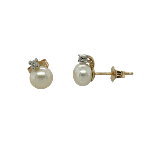 9ct Gold Diamond & Pearl Set Stud Earrings